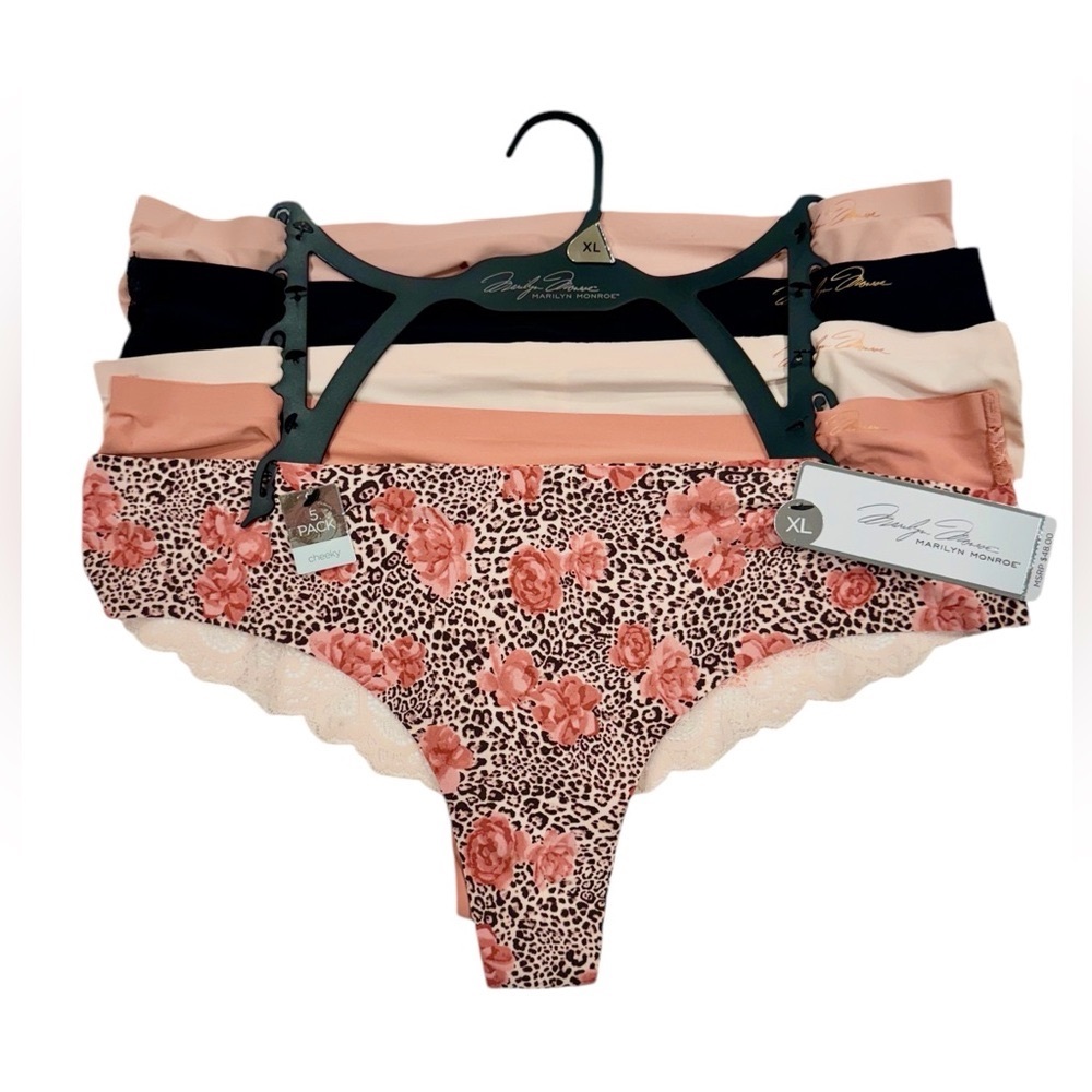 MARILYN MONROE 5 Pack Floral Animal Print Lace Cheeky Panties NWT XL